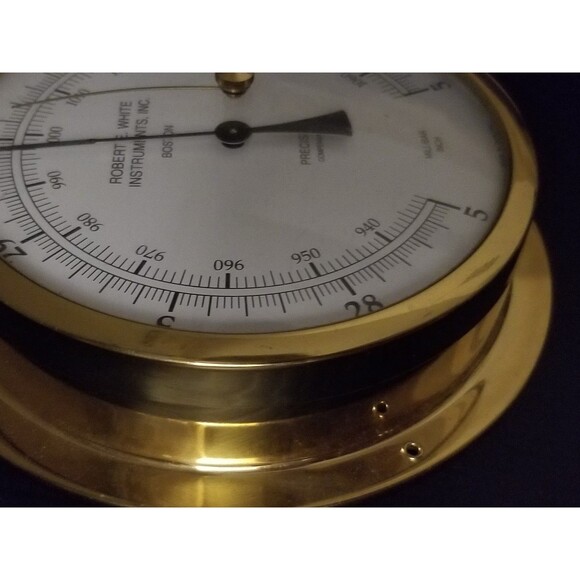 Vintage Nautical Brass Barometer Robert E. White Instruments Inc. Boston, MA USA - Picture 4 of 12